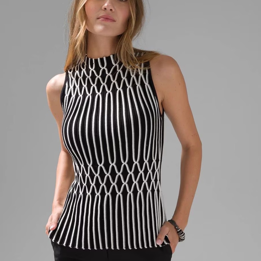 Sleeveless Mock Neck Smocked Waist Sweater